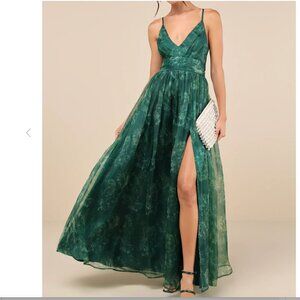 Lulus Romance That Wows Green Floral Print Organza Maxi Dress - Size L
